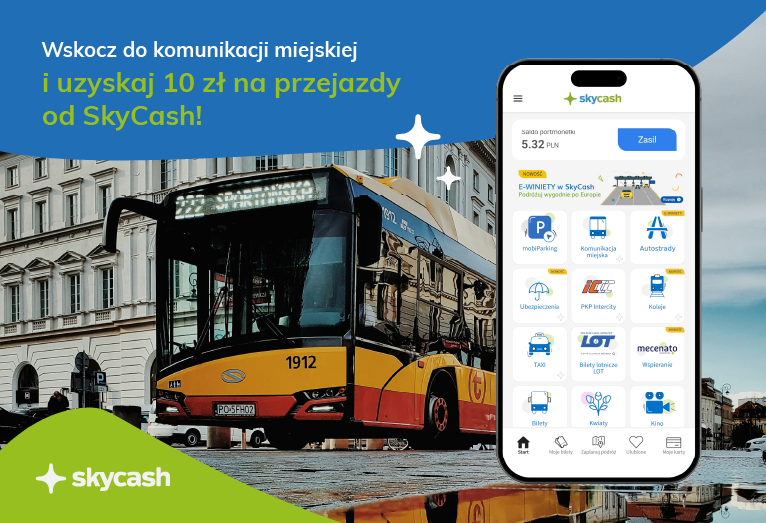 Wskocz do komunikacji miejskiej i uzyskaj nawet 10 zł na kolejny bilet od SkyCash!